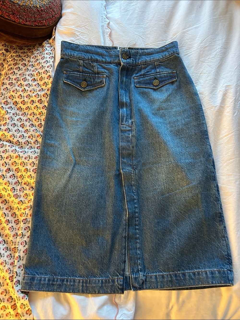 Frame Denim Blue Denim A-Line Skirt